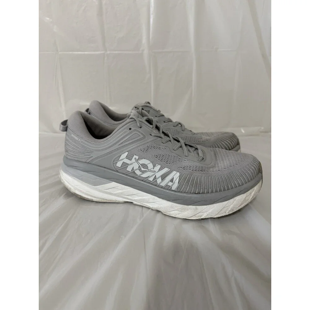 HOKA ONE ONE Bondi 7 Gray Running Shoes Men’s Size 14 Athletic Sneakers